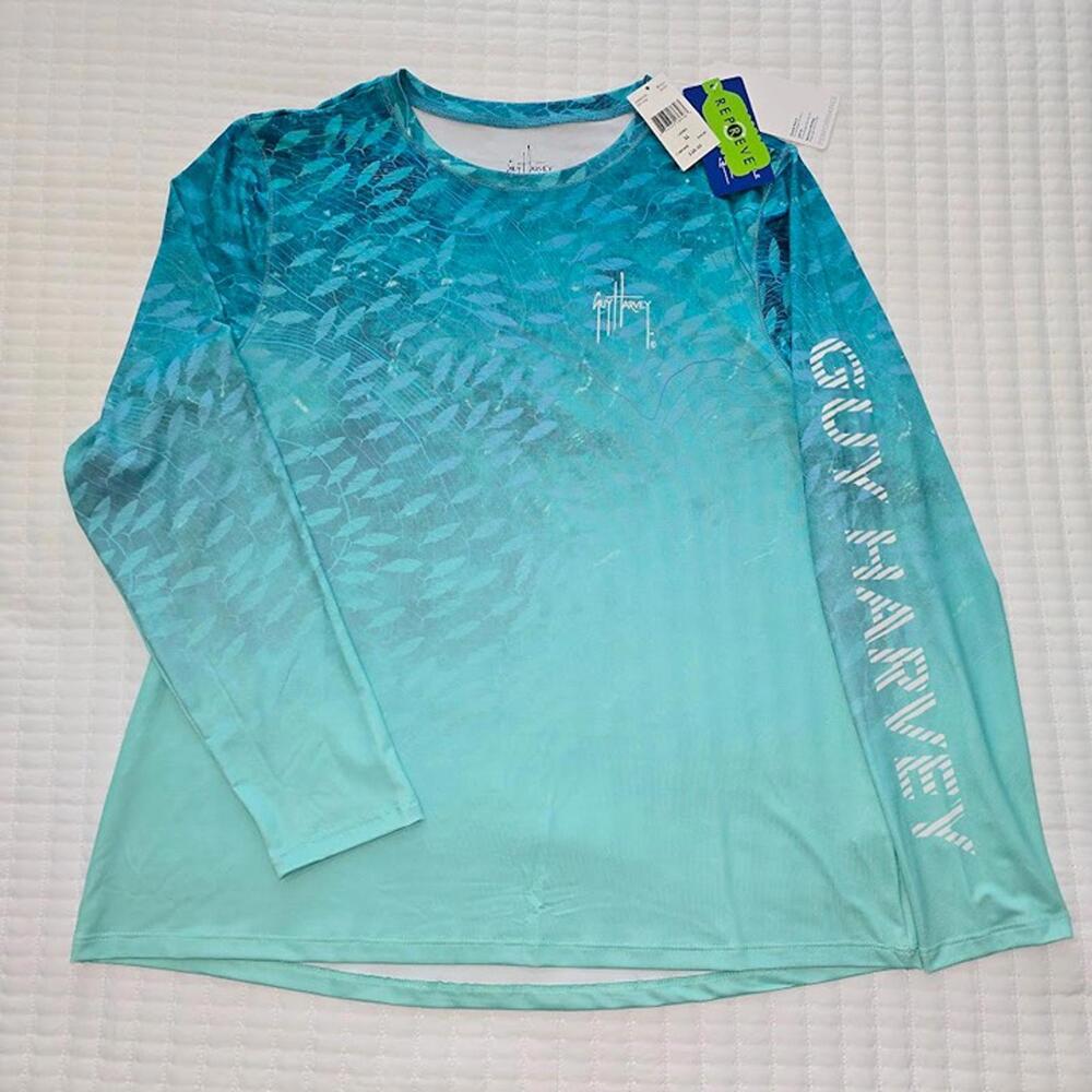 Guy Harvey Women’s XL UPF Shirt – Schooling Fish, Stretch, NWT